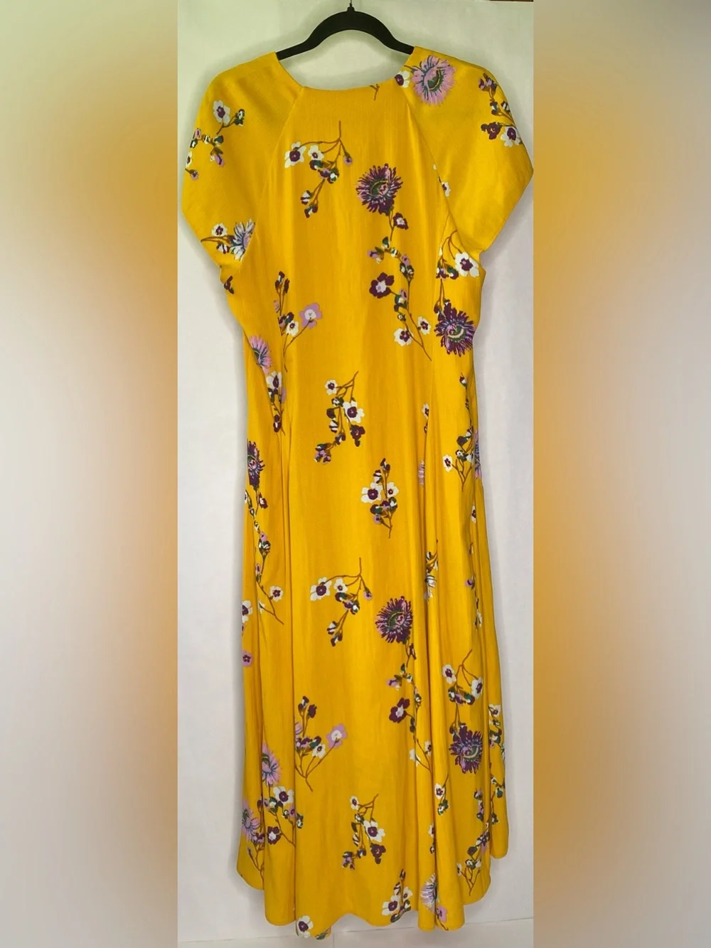 Free People Mustard Yellow Floral High Low Feminine Dress Sz Lg